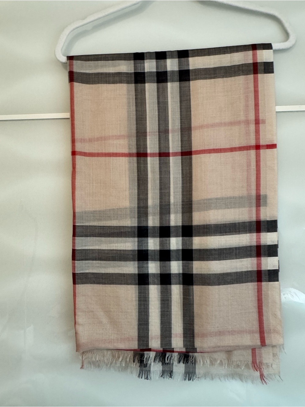 Auth Burberry Gauze scarf beige tan giant check wool silk sheer - Picture 2 of 9